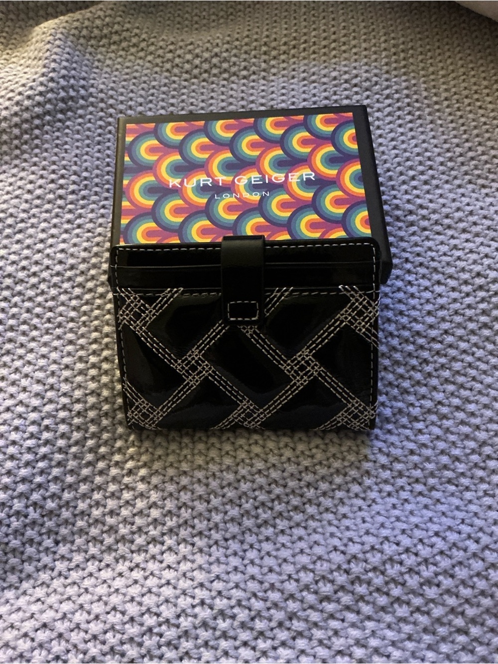 Kurt Geiger Black Quilted Wallet with White Cross Stitch - Picture 3 of 6